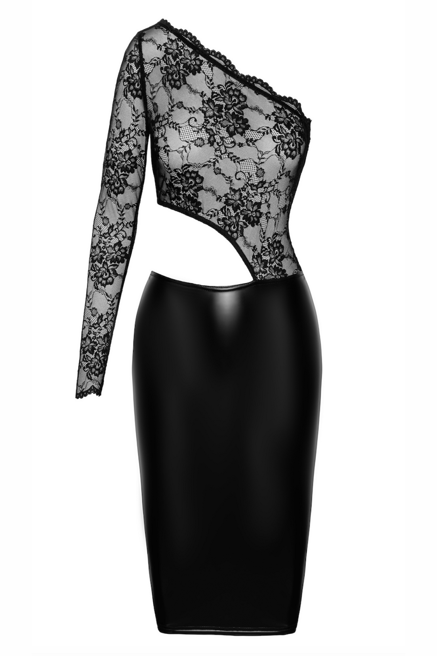 F339 Erotik lace and wetlook midi dress - 3XL